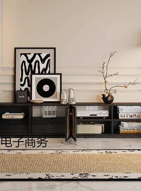 电视柜薄镂空BBD落地款复风法式简约45加高后背部超窄客厅古黑白