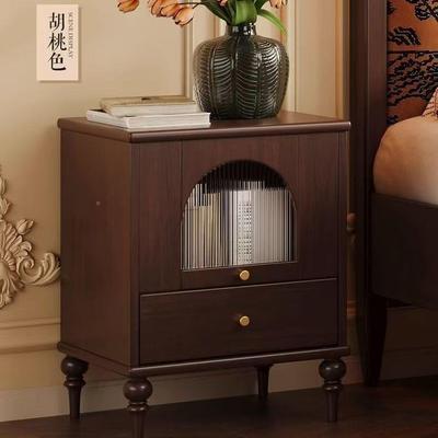 法式实木床头柜中古风家卧用室新爆款小型创意主卧全黑色款免IKB