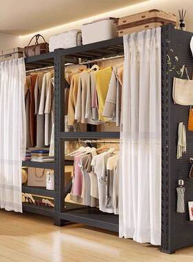 货架衣柜简易组装家用卧室衣间收金纳架尘NNZ子开放式钢制属帽防