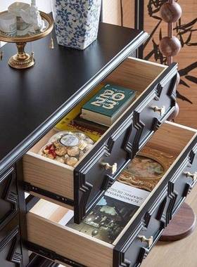 式黑色实CDD玄关木柜复古客厅过道中风斗柜法隔古断柜屏风靠墙置