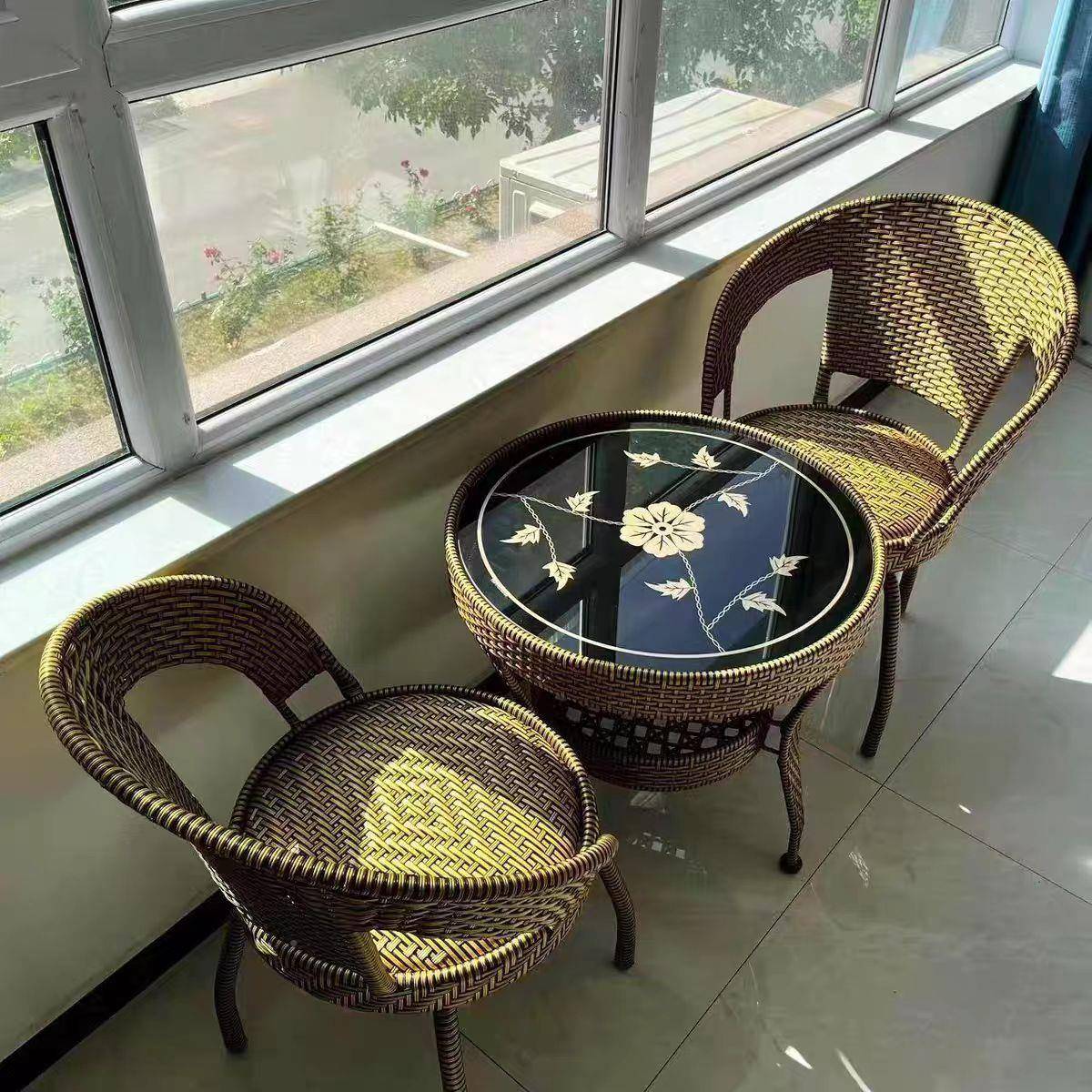 室庭院户外露台靠茶椅背椅子几组合藤外三件套休闲阳台茶桌LDF椅