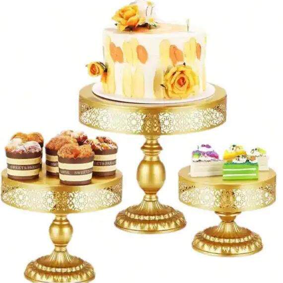 色金蛋糕架婚庆道具轻心奢蛋糕欧式ETM铁艺盘点盘甜品台高脚托盘