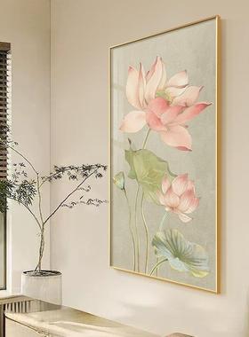 新中式玄关装饰画荷花入走牡丹好寓意挂户正对门77021壁画廊过道