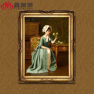 手绘单幅欧式古典人物油画客厅玄关卧室挂画装饰画纯手工贵妇人