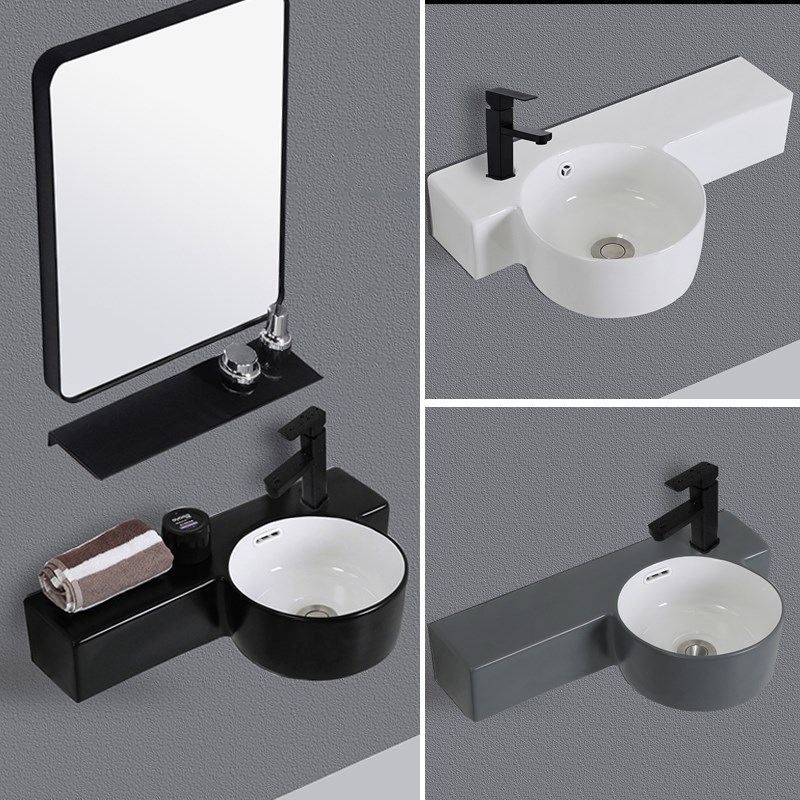 小户型挂墙式洗手盆卫生间阳台墙角转角陶瓷挂盆彩色洗脸盆洗漱池