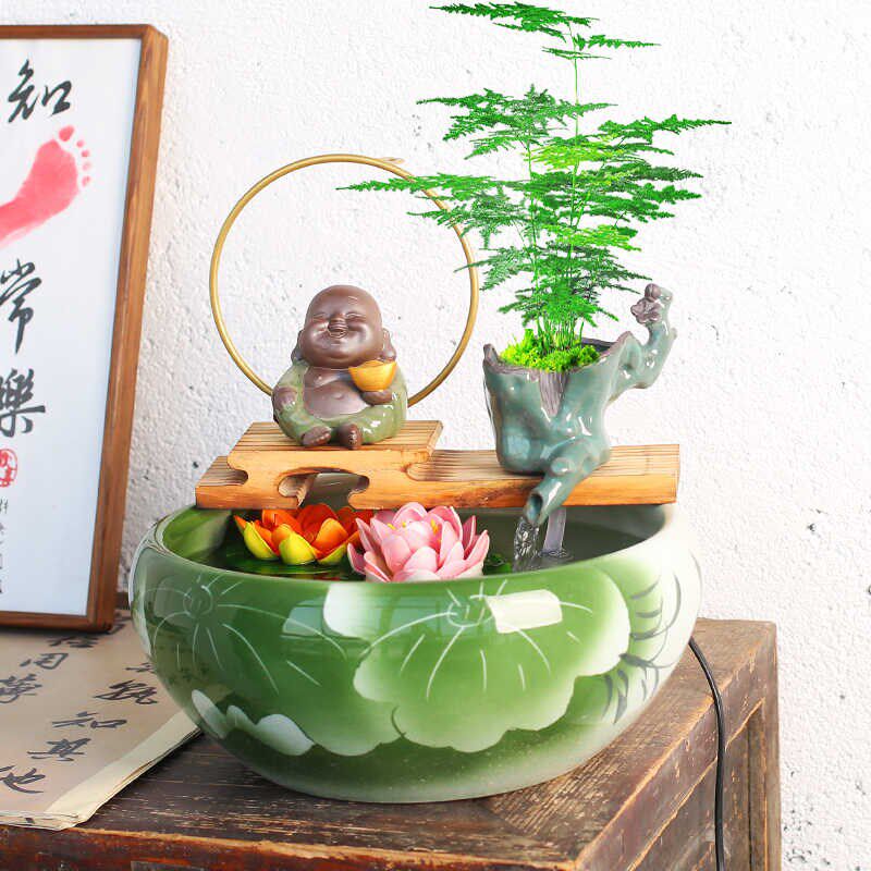鱼缸水循环流水配件一体装饰品套装增氧造景摆件圆形家用古法养鱼