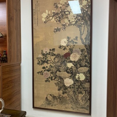 1:1清 邹一桂 玉堂富贵图绢本原大197x96古代名画复制品艺术微喷
