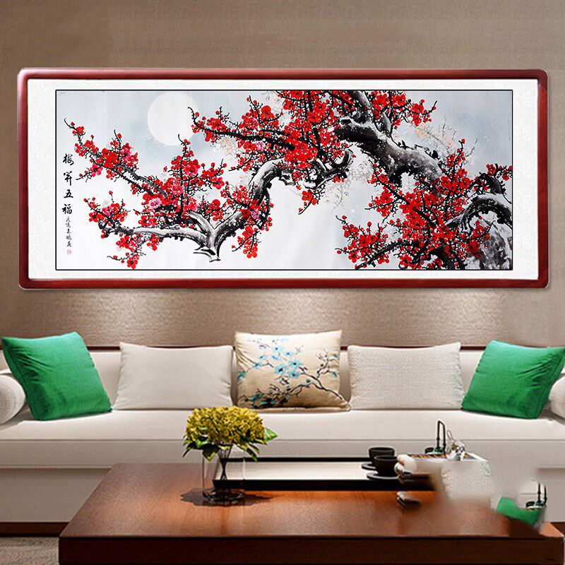 客厅卧室书房国画梅花洛阳花鸟水墨装饰挂画纯手绘真迹三尺横幅