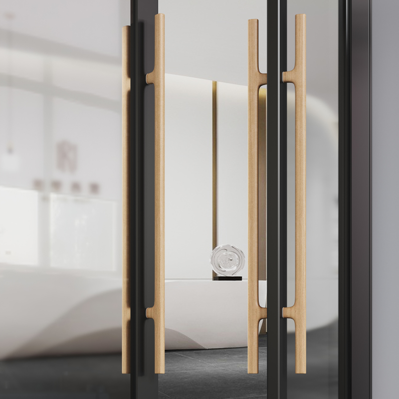 现代简约实木拉手原木色极简玻璃门拉手大门把手实木对开门把手