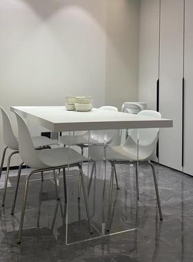 网红黑色亚克力悬YN0326浮餐桌代简约长办桌悬实木茶现桌家用书空