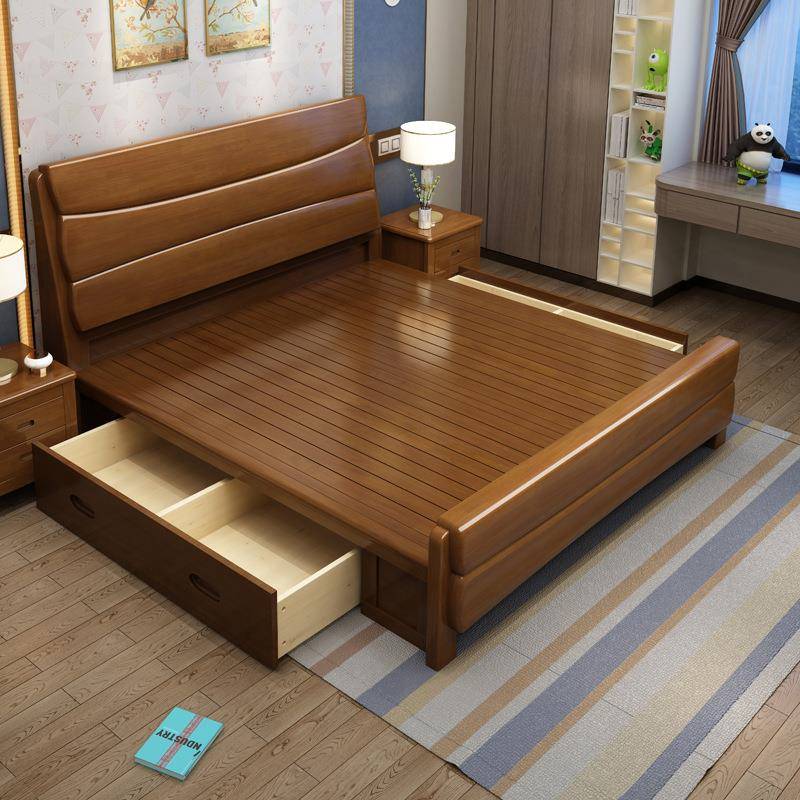 新中式实木1602实木.5米18米卧床室.双人床小户型现代简橡木储约