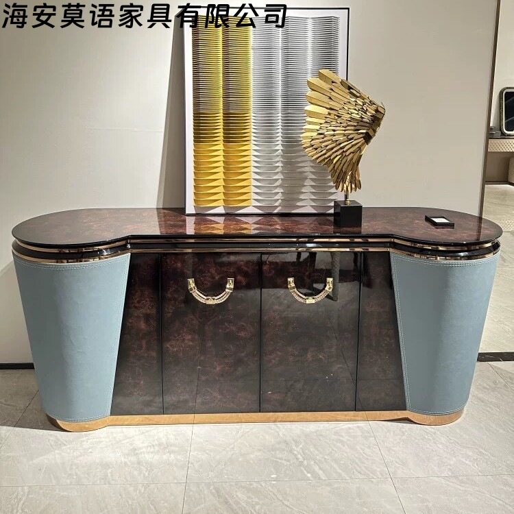 意式极简餐边柜餐厅备餐柜树瘤钢琴烤漆玄关柜轻奢客厅别墅装饰柜