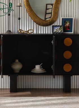 中实古木九斗柜电视法式复古黑色现餐代简约玄关柜柜客厅储CMO物