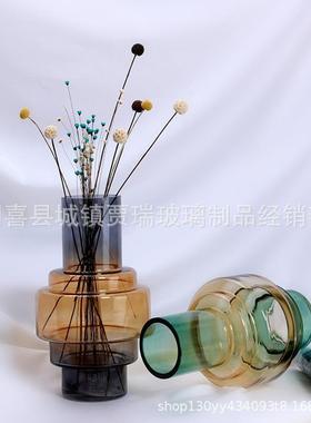 现简约软装欧式造型摆37080设计透玻代璃明花瓶花器电镀花艺插花