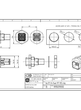 HARTI0NG浩亭9352310332PuhPul16lEGSA5针连接器压接针圆s板开孔