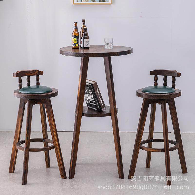 实木碳化吧椅美旋转酒吧椅前椅罗马柱台餐台桌高脚子创意家用式凳