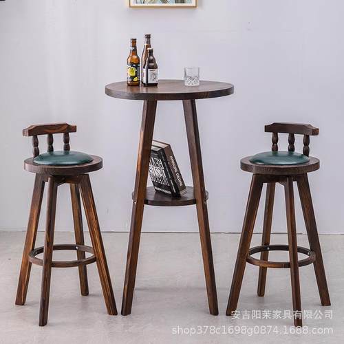 实木碳化吧椅美旋转酒吧椅前椅罗马柱台餐台桌高脚子创意家用式凳