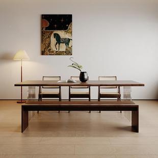 严选北美桌黑胡桃实木餐椅亚克力悬浮木书桌樱桃木松木家用饭wyy2