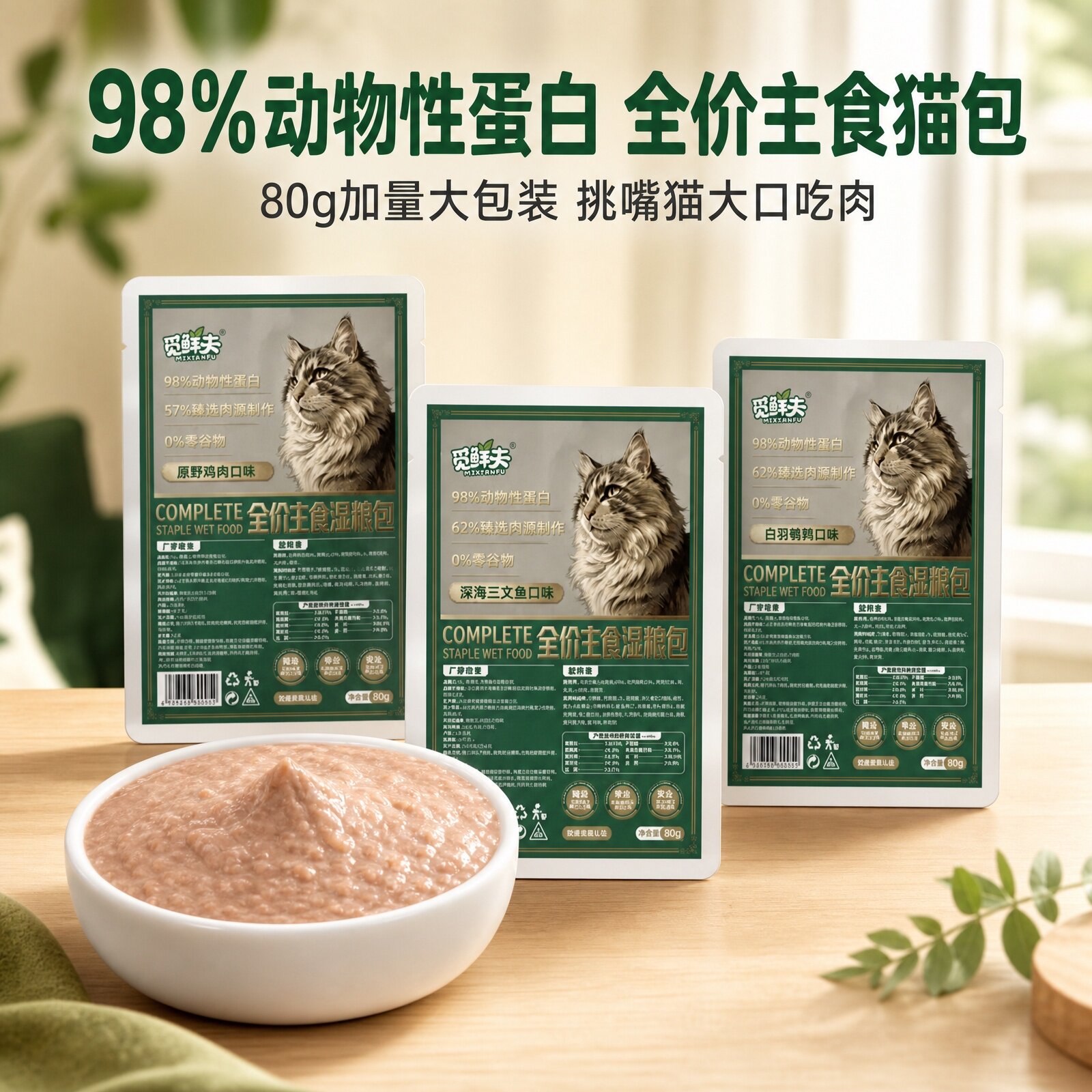 全价主食猫饭主食猫粮湿粮猫罐头益生元鱼油营养增补猫粮试吃