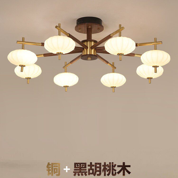 新中式灯具客厅吊灯大气轻奢胡桃木现代中国风禅意别墅全铜卧室灯