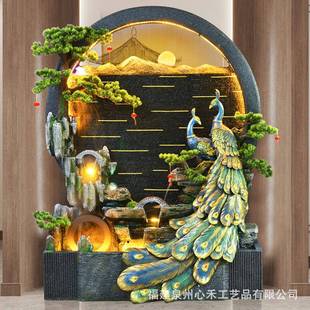 孔假山喷泉SRX财鱼缸茶流水摆件招大象客厅玄关别墅办公室雀庭院