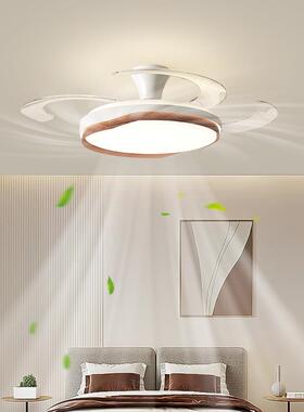 卧室餐厅风扇间灯古胡桃灯木色隐形57612吊中扇全光谱房扇灯极简