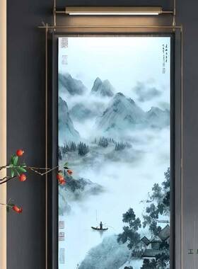 F99868SJ定光制中古装饰画厅玄关挂画酒店壁画带风灯发客轻奢金属