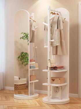全身镜衣落镜家用可旋转穿衣镜收纳一KJB体帽实木带试挂衣架衣镜