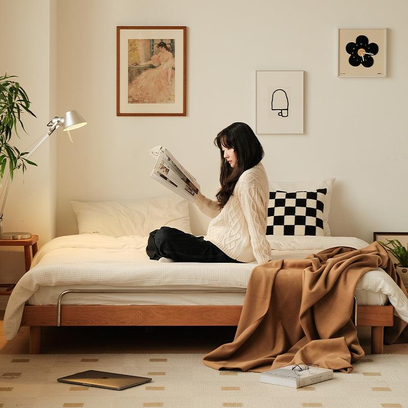 木呼诺/呼榻榻米床木/日式实双人床樱桃木家具1.5星米床无床XMN58