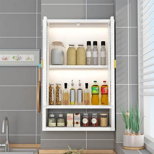 6F78MS56MB7厨房墙壁置物柜免打防孔柜式壁挂带门尘调味品调料收6