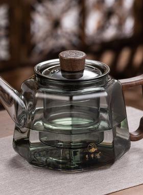 225新AL101678款电陶炉玻璃煮套茶壶装煮茶木器把高温过滤0泡茶壶