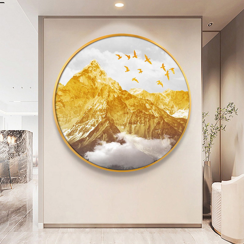 背靠金山圆形装饰画办公室走廊过道玄关挂画有山无水画靠山图壁画