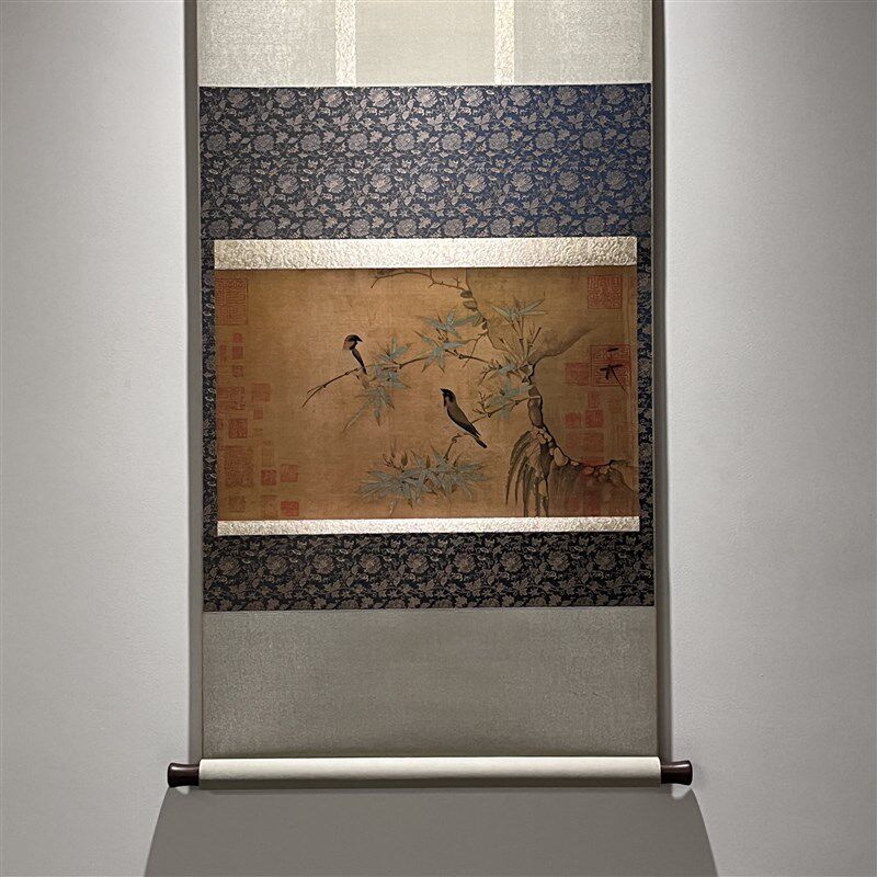 不鸣室宋徽宗竹禽图复制品茶室挂画挂轴装饰茶挂