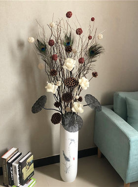 干树枝装饰干花束欧式插花客厅落地装饰花仿陶瓷大花瓶电视柜摆件