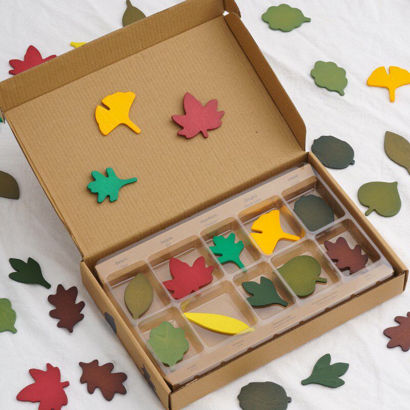 儿童木质仿真树叶多款幼儿园早教认知数数颜色形状分类配对玩具