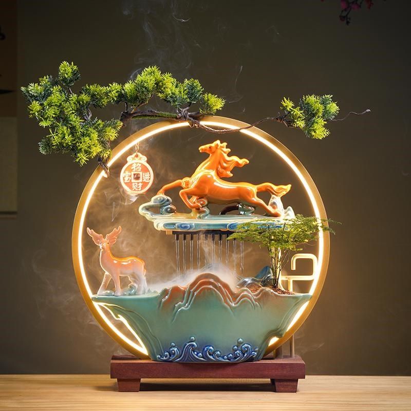 流水摆件创意喷泉循环水办公室客厅桌面加湿器雨帘开业乔迁礼品