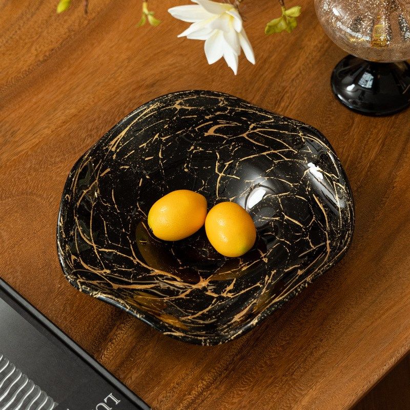 侘寂风玻璃果盘客厅家用黑金色高档托盘酒店样板间软装不规则果篓,家居饰品,果盘/果篓,淘宝优惠券,粉丝福利购,淘宝优惠卷