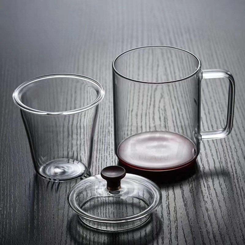 礼盒装祺缘轩木底三件杯套杯办公杯泡茶杯高端水杯耐高温玻璃杯