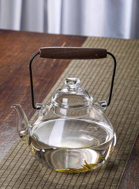 围煮茶日式黑胡桃木炉壶把提梁高硅硼耐高温玻璃煮茶大容量可VJB