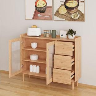 全实木餐边柜小型橱柜超薄30c户m40cm储物橡餐胶HWN木边柜实餐木