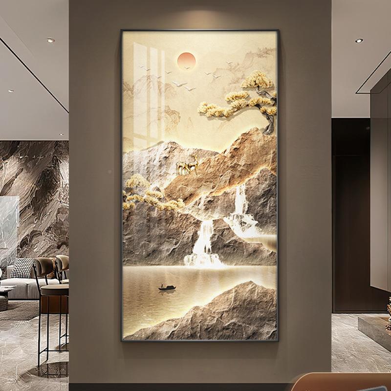 流水9132生财新中式大玄关饰画山水画高档气装入户墙壁走廊过画道
