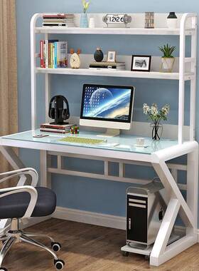 电桌VGK子台式架组合脑一体桌约家用钢化玻璃卧室学生书简办公写