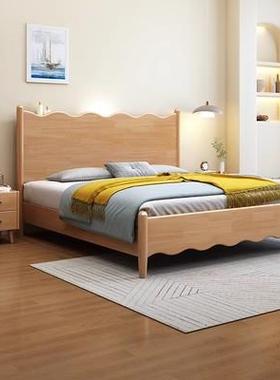 奶风白色全实油木床床现代简约主卧1.8米双人床1.CFN床5米法式储