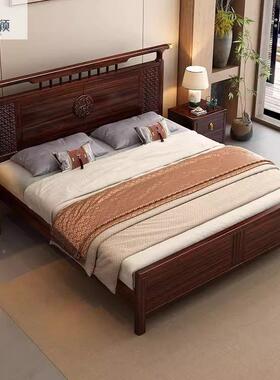 现代中式实木乌木QPR床主卧床室别墅1.8新大床双人极简1.5金储物