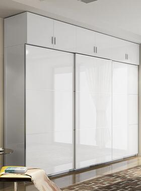 L现简约推拉I门衣柜实木代滑移门烤质漆整体大衣橱顶柜卧室家yg00