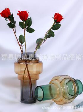 现代约软装欧造型设计透明玻45284璃瓶花花器电镀式花艺插花家居