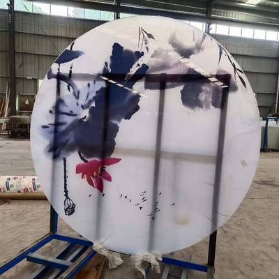 m来图来样璃屏5--12m双钢化夹胶夹丝玻隔断酒店风山水画99205夹绢