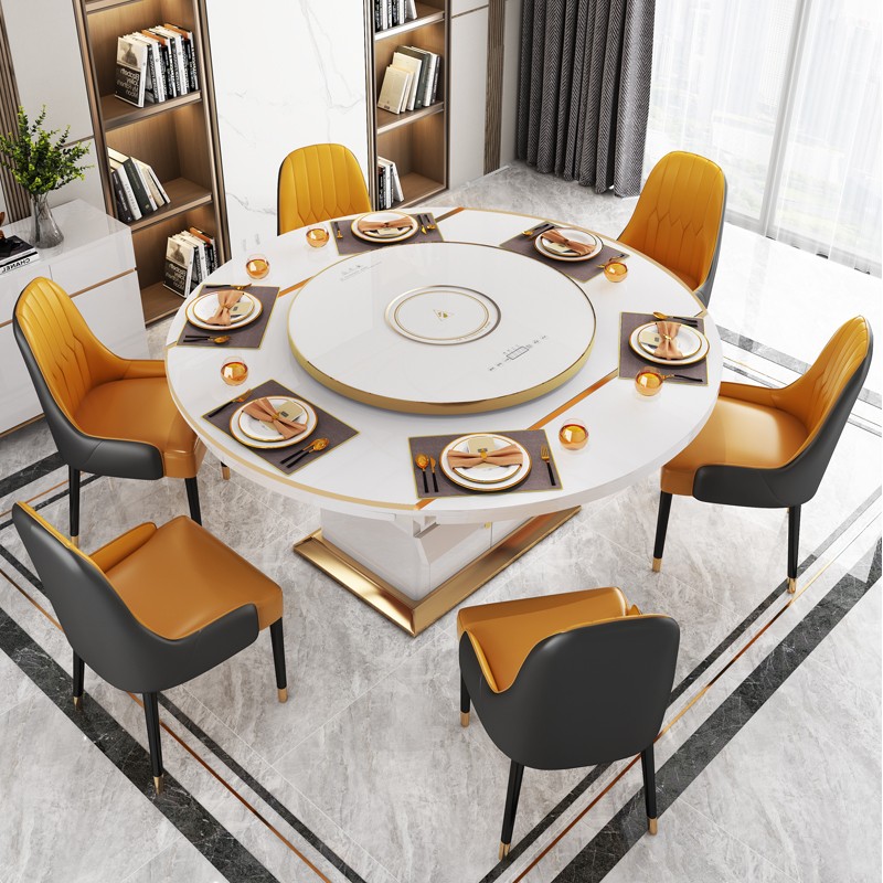 多功能餐桌椅组合家用暖菜带转盘现代简约伸缩折叠电磁炉圆形饭桌