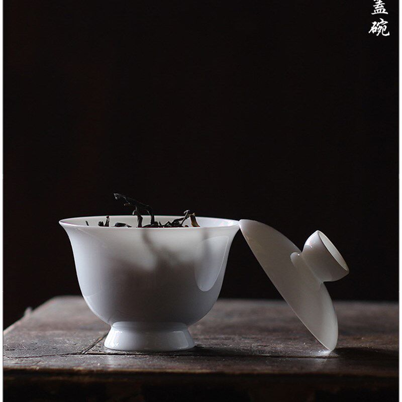 【薄胎 古意盖碗】古陶老茶鬼 潮州工夫茶碗 盖瓯 单丛 纯色高白