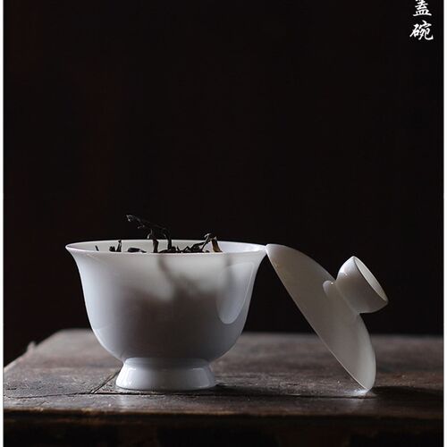 【薄胎 古意盖碗】古陶老茶鬼 潮州工夫茶碗 盖瓯 单丛 纯色高白